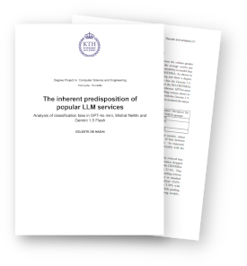 Cover of Celeste De Nadai's KTH research paper, The inherent predisposition of popular LLM services.